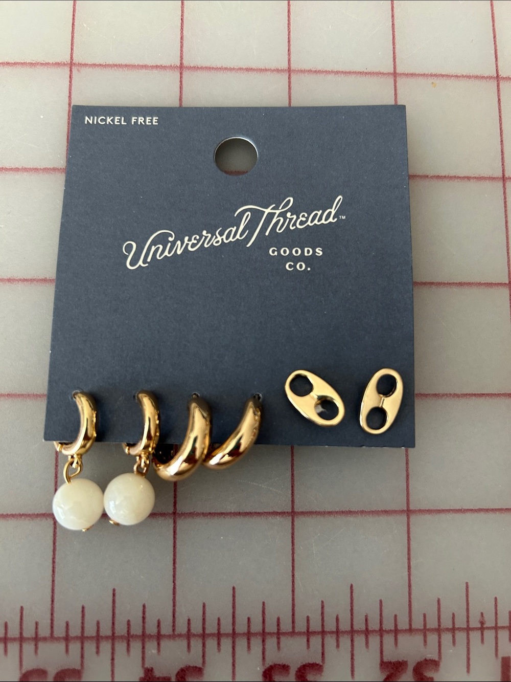 Universal Thread Gold Hoop Set with Cream Pearl Drops
